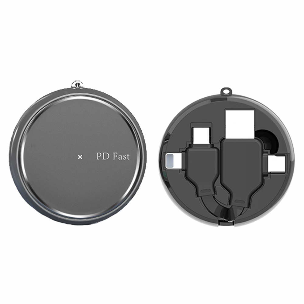 Retractable USB to Multi-Port Charging Cable 65W Fast Charger Cord with 8-Pin / Type-C / Micro USB - Grey