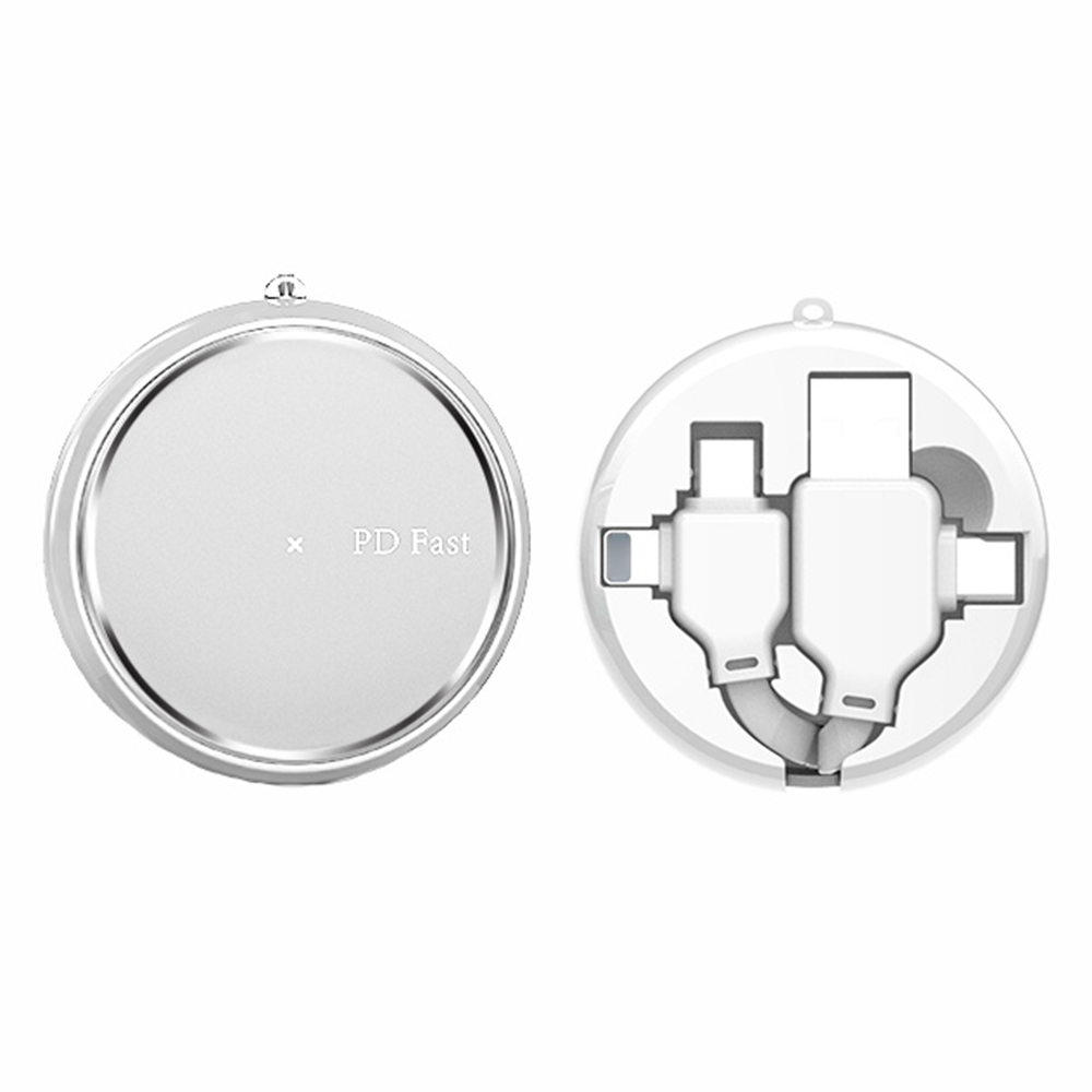 Retractable USB to Multi-Port Charging Cable 65W Fast Charger Cord with 8-Pin / Type-C / Micro USB - White