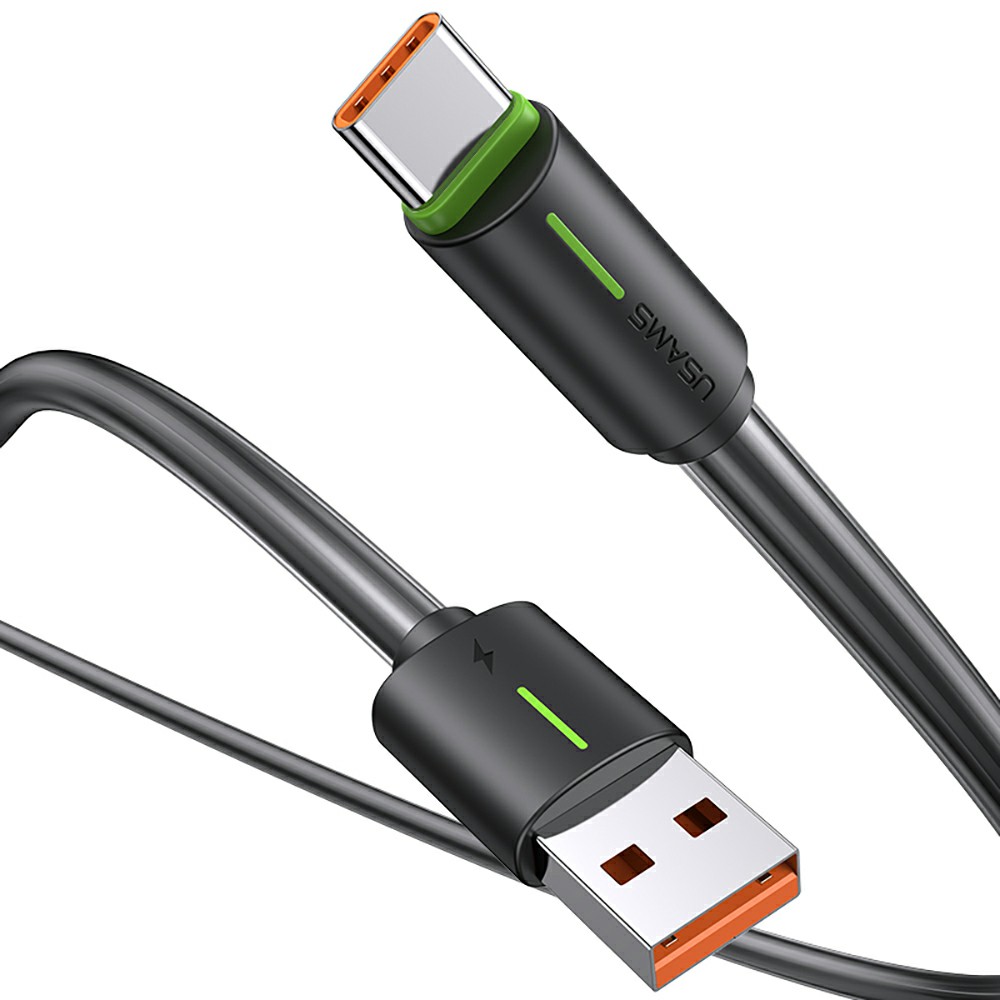 USAMS SJ732 1m USB to Type-C Charging Cable 3A Bicolor PVC Data Sync Cord - Black
