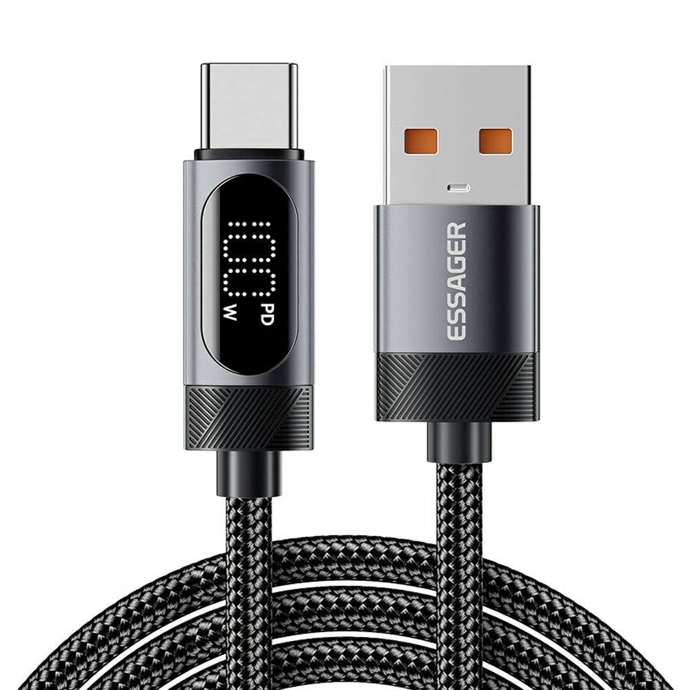 ESSAGER 1m USB to Type-C 7A Fast Charging Cable Data Sync Digital Display Braided Cord