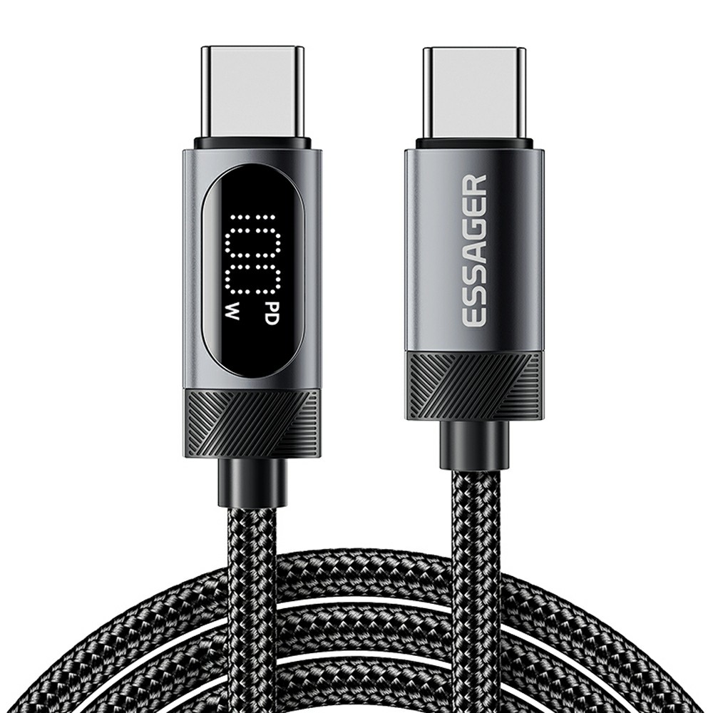 ESSAGER 2m USB C to USB C Cable 100W Digital Display Fast Charging Data Sync Cord