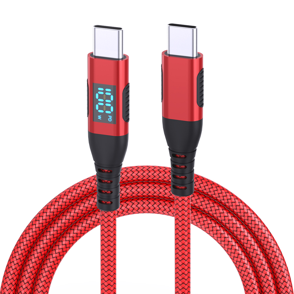 2m USB-C to USB-C Cable 100W 5A / 20V Nylon Braided Phone Tablet Fast Charging Digital Display Cord - Red