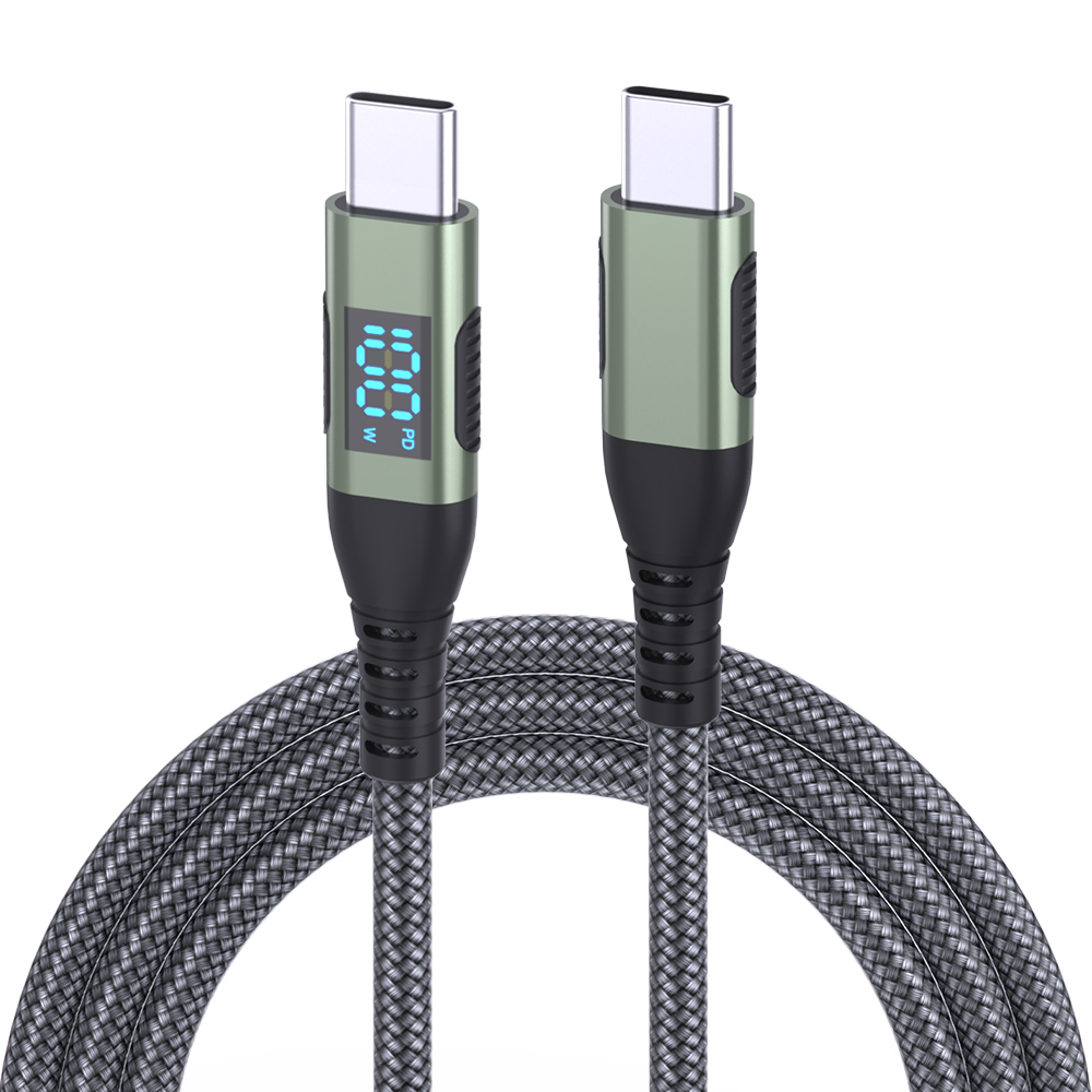 3m USB-C to USB-C Cable 100W 5A / 20V Nylon Braided Phone Tablet Fast Charging Digital Display Cord - Grey