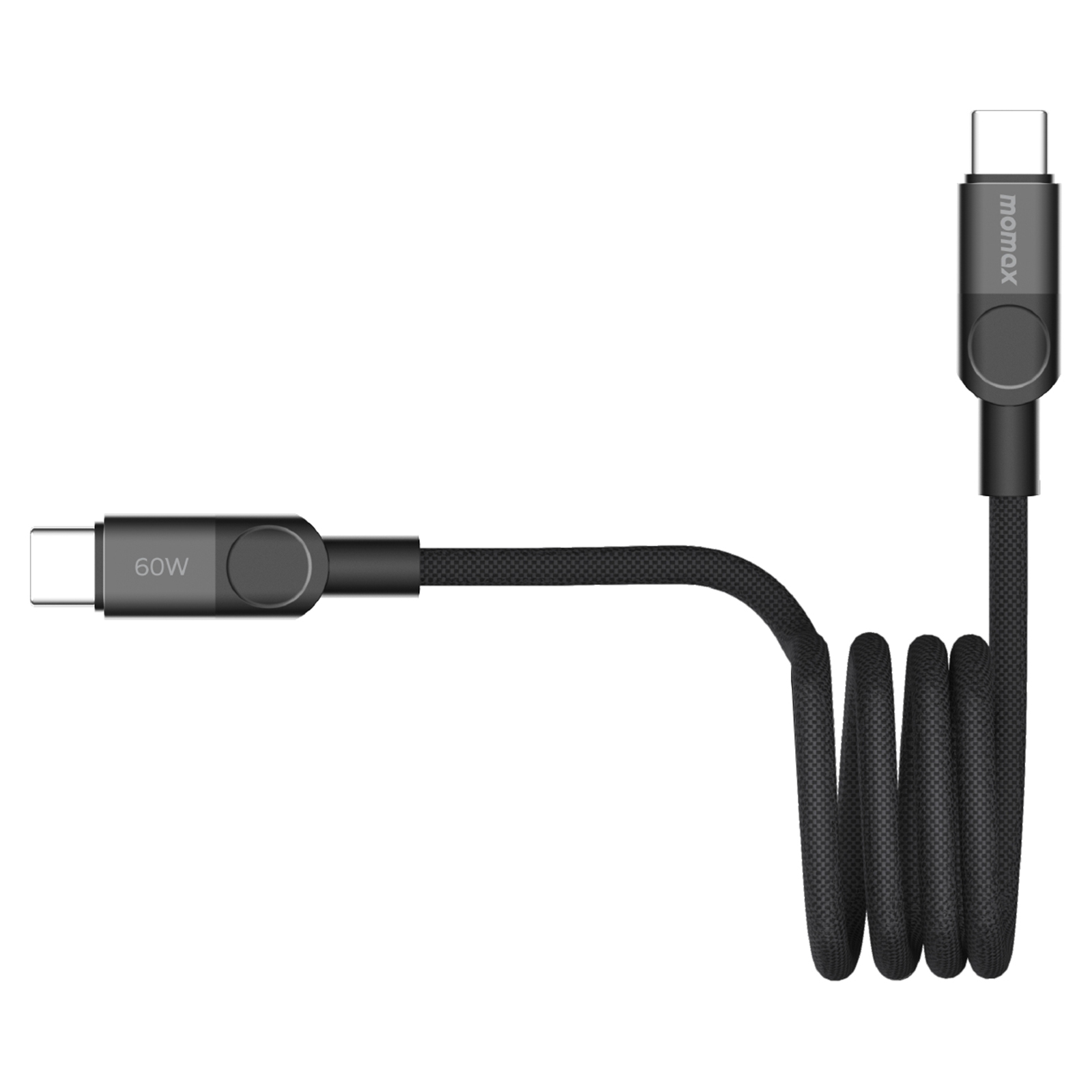 MOMAX Mag.Link 1m 60W Magnetic Braided Fast Charging Cable USB C to USB C Data Cord - Black