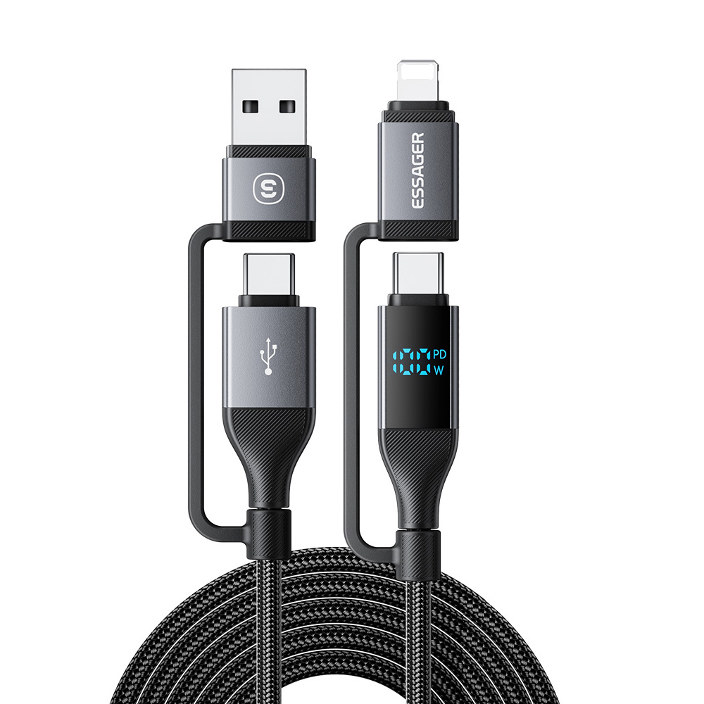 ESSAGER 4-in-1 Data Cable Digital Display PD 100W Fast Charging Cable 1m