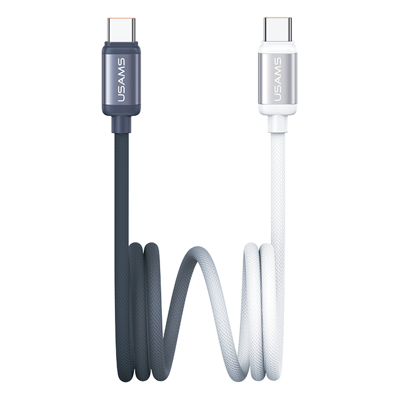 USAMS SJ756 1.2m 60W Type-C to Type-C Cable Dual-Color Aluminum Alloy Fast Charging Data Sync Cord - Black + White