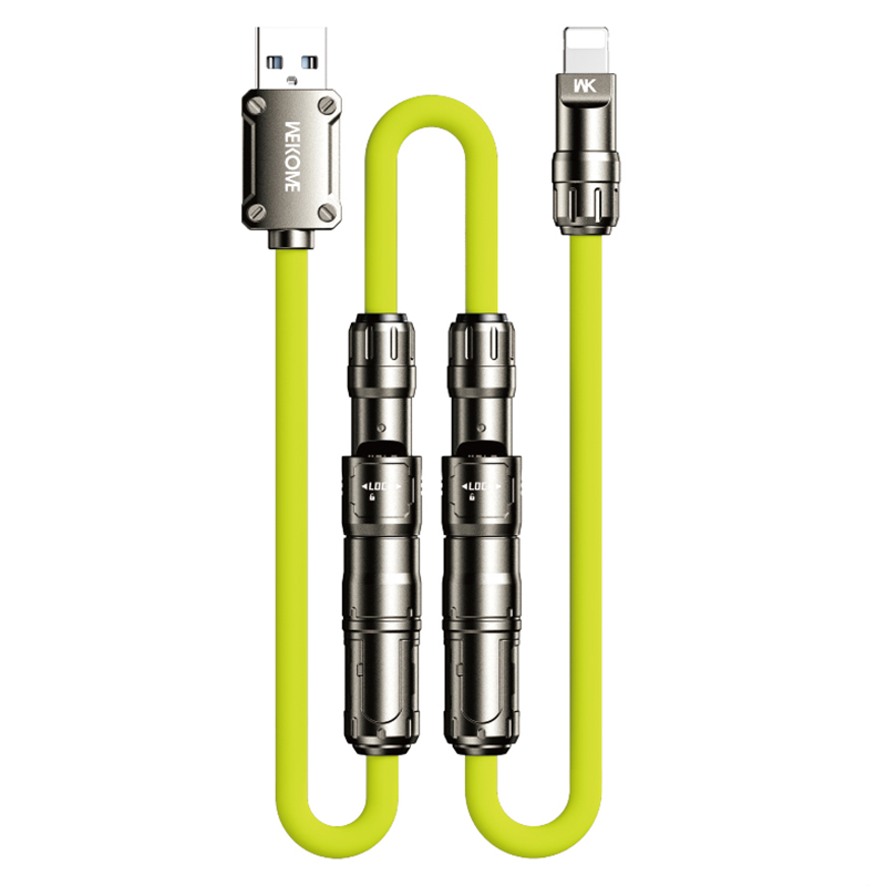 WEKOME WDC-77 3-in-1 Multi Charging Cable 240W Super Fast Charge Silicone Data Cable For USB  /  Type-C  /  iP - Yellowgreen