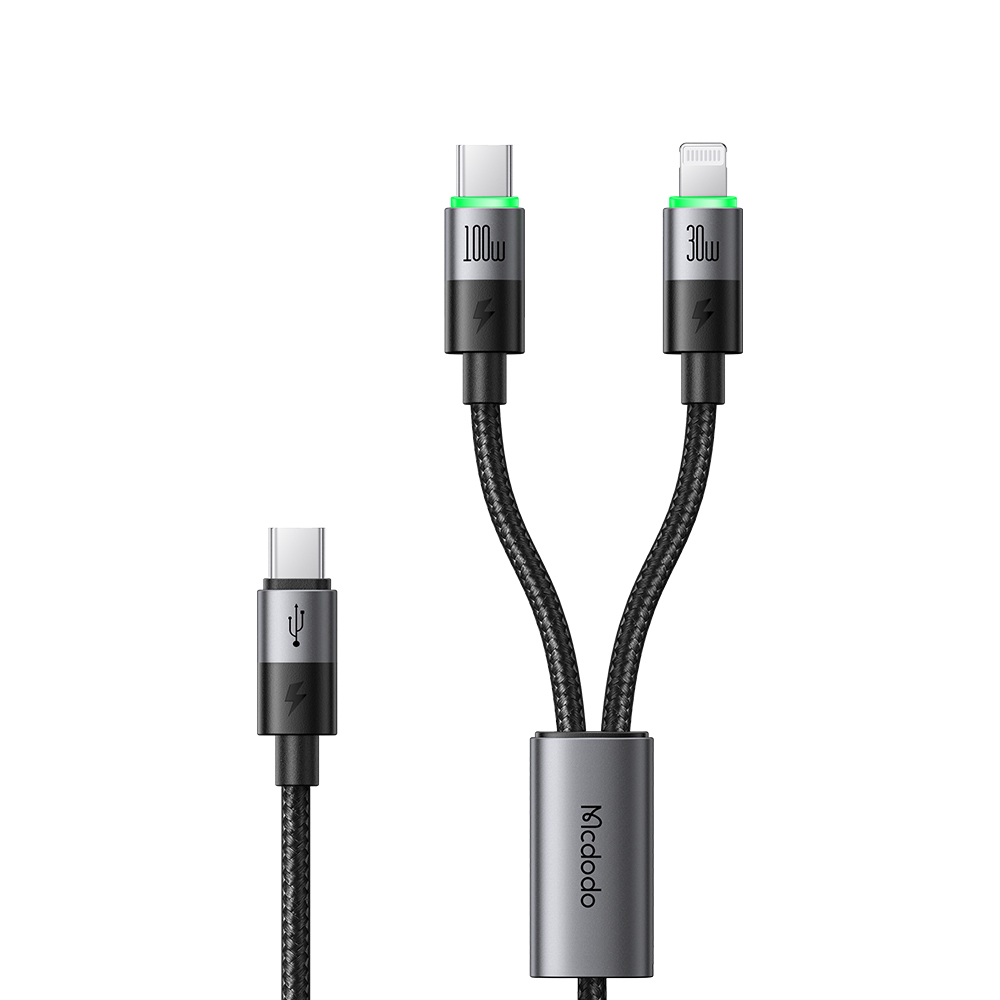 MCDODO CA-6700 2-in-1 Fast Charging Cable 100W USB-C to USB-C+iP Braided Cord 1.5m for Multiple Devices