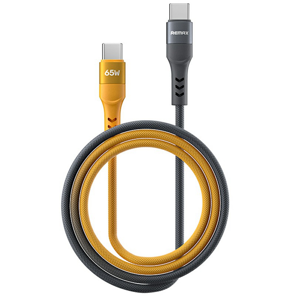 REMAX CB16(C-C) 65W Aluminum Alloy Braided Data Cable 1.2M PD Fast Charging Cable - Black  /  Orange