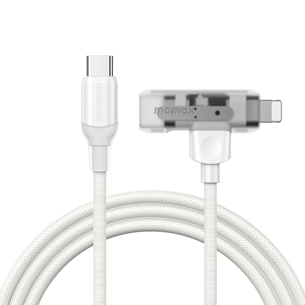 MOMAX 1-Link 1.5m 2 in 1 Fast Charging Braided Cable Mfi Certified USB-C to USB-C / Lightning Cord - White