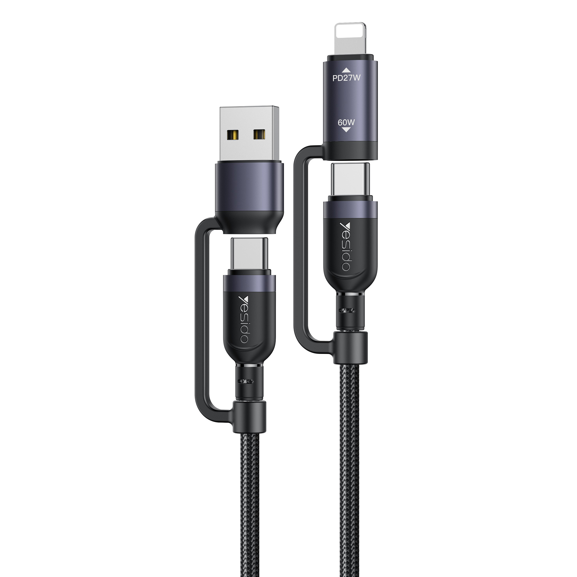 YESIDO CA200 4 in 1 Charging Cable USB / Type-C to Type-C / 8-Pin Braided Data Cord