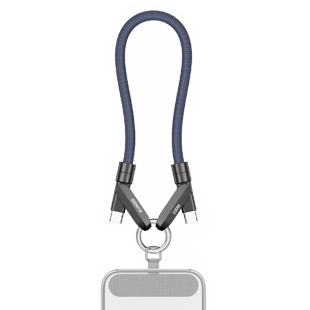 XUNDD XDDC-043 2 in 1 Phone Lanyard Charging Cable Type-C to Type-C 100W PD Fast Charge Data Cord - Blue