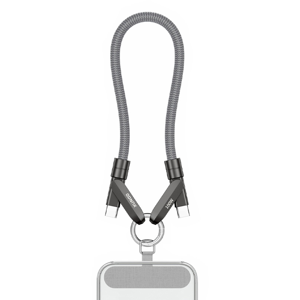 XUNDD XDDC-043 2 in 1 Phone Lanyard Charging Cable Type-C to Type-C 100W PD Fast Charge Data Cord - Grey