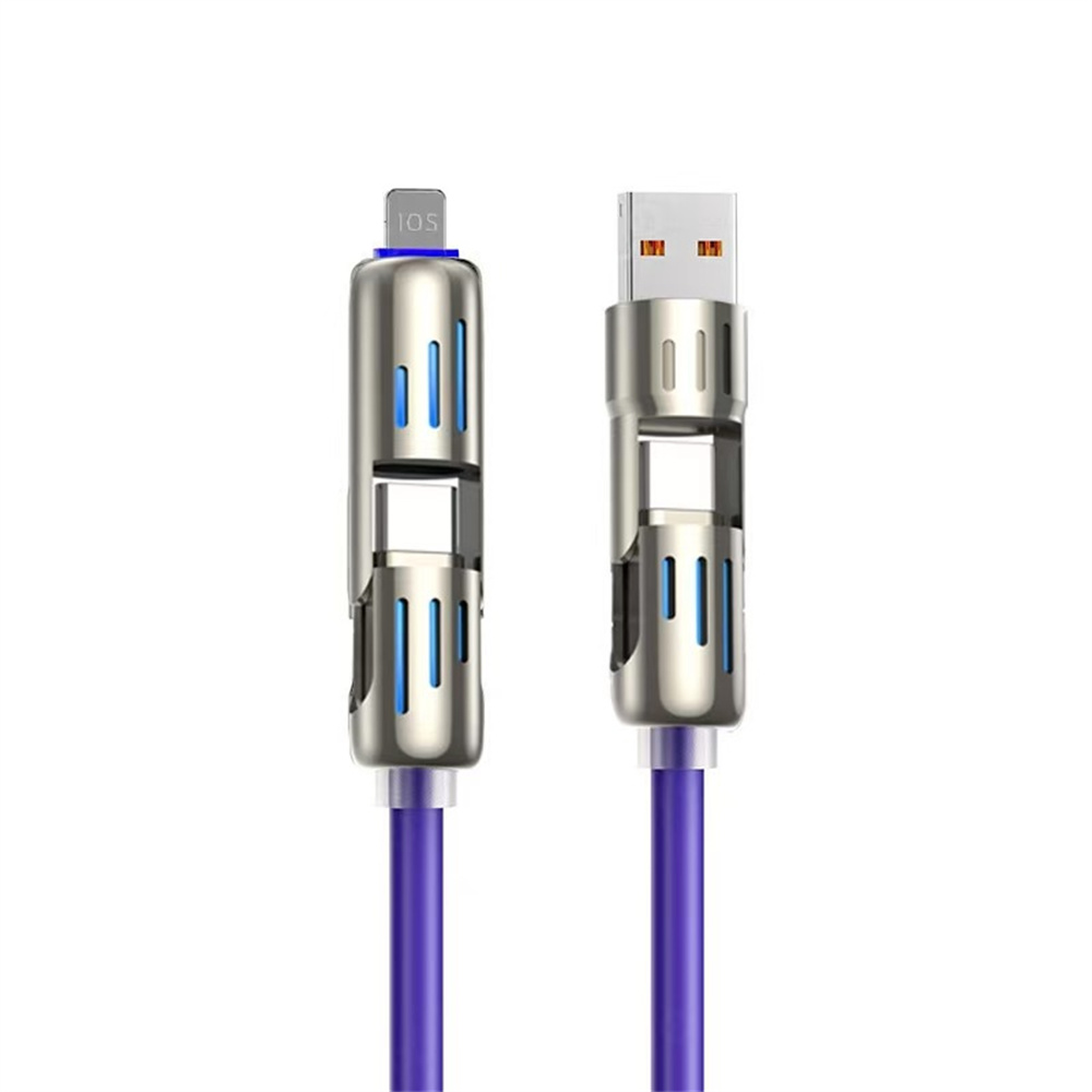 1m 4 in 1 Data Cable 240W Super Fast Charging Type-C / USB to Type-C / 8Pin Liquid Silicone Cord - Purple