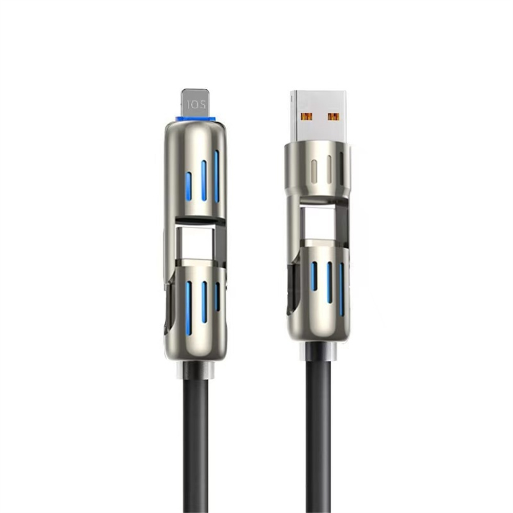 1m 4 in 1 Data Cable 240W Super Fast Charging Type-C / USB to Type-C / 8Pin Liquid Silicone Cord - Black