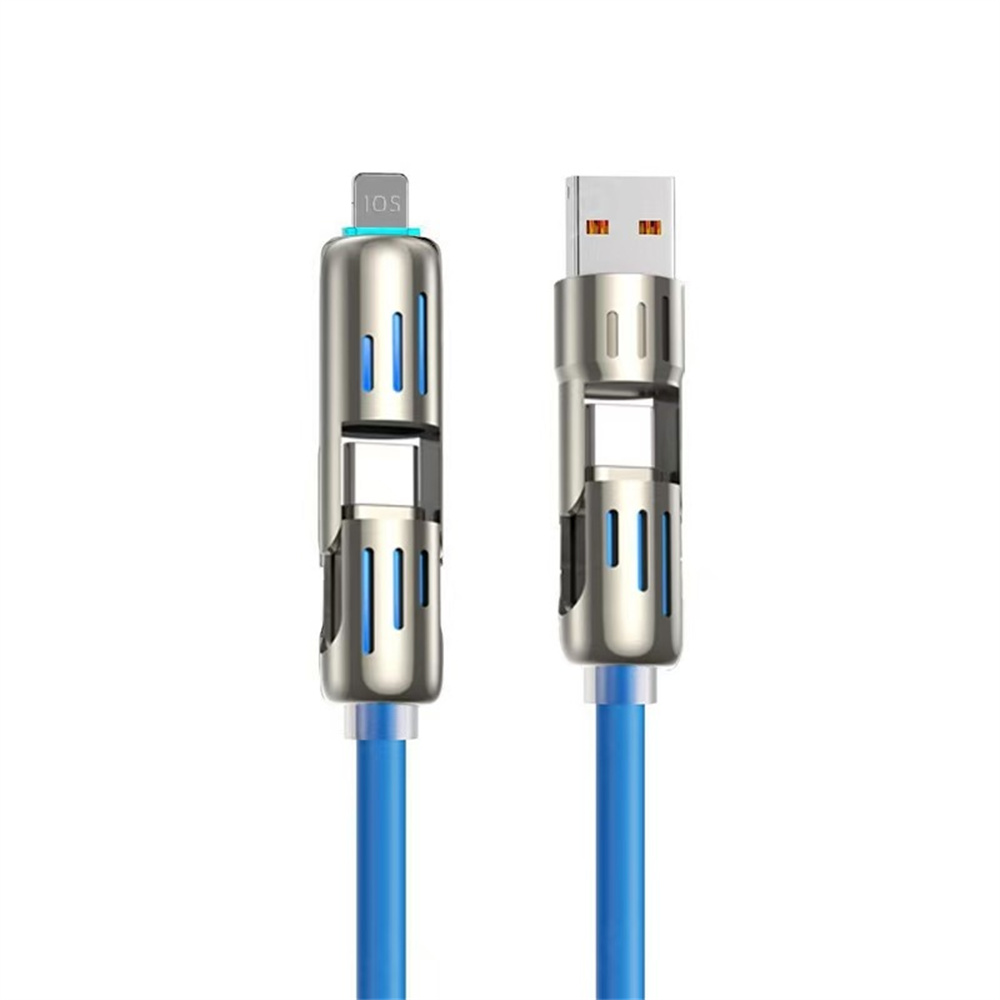 1m 4 in 1 Data Cable 240W Super Fast Charging Type-C / USB to Type-C / 8Pin Liquid Silicone Cord - Blue