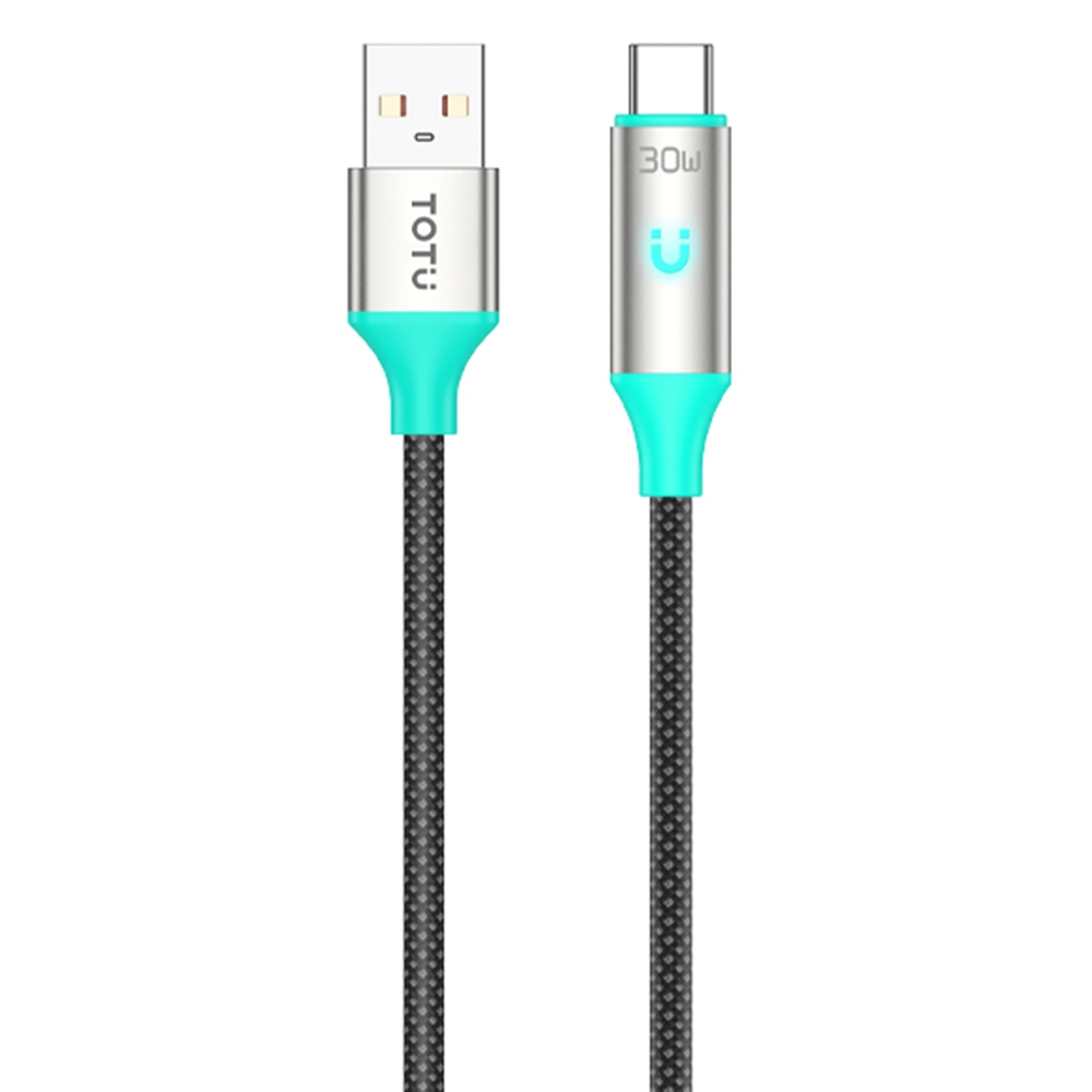 TOTU CB-22-T 120cm USB-A to Type-C Data Cable 30W Fast Charging Smart Auto Disconnect Braided Cord - Starlight