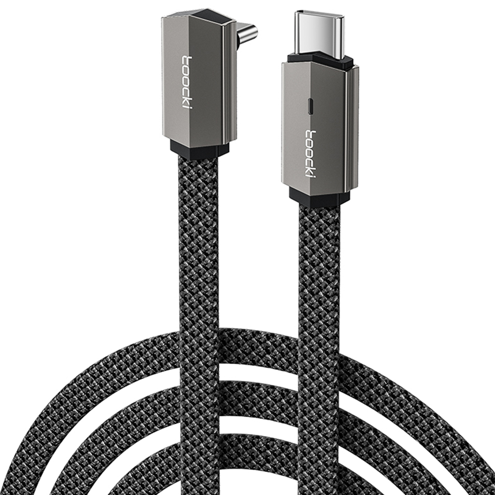 TOOCKI TQ-X85C1 2m 90 Degree Elbow Type-C to Type-C Data Cable 60W Fast Charging Flat Braided Cord - Grey