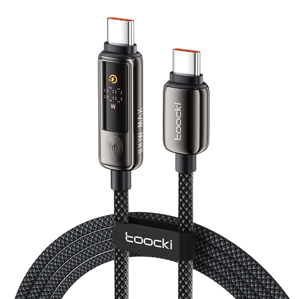 TOOCKI TX107C2 1m 100W Fast Charging USB C to USB C Cable Touch Control LED Display Data Sync Cord
