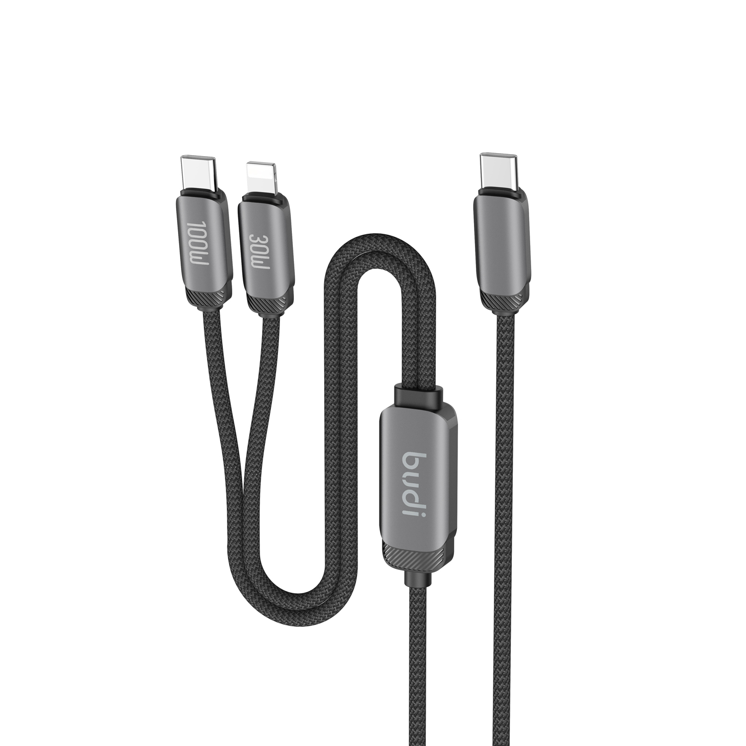 BUDI DC266TTL12B 1.2m 2 in 1 USB C to USB C  /  iP Cable 100W Fast Charging Data Sync Braided Cord