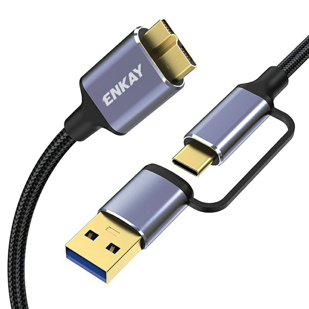 ENKAY HAT PRINCE 2 in 1 0.25m USB 3.0 A  /  Type-C to USB 3.0 Micro B Cable Camera Hard Drive Rapid Data Transfer