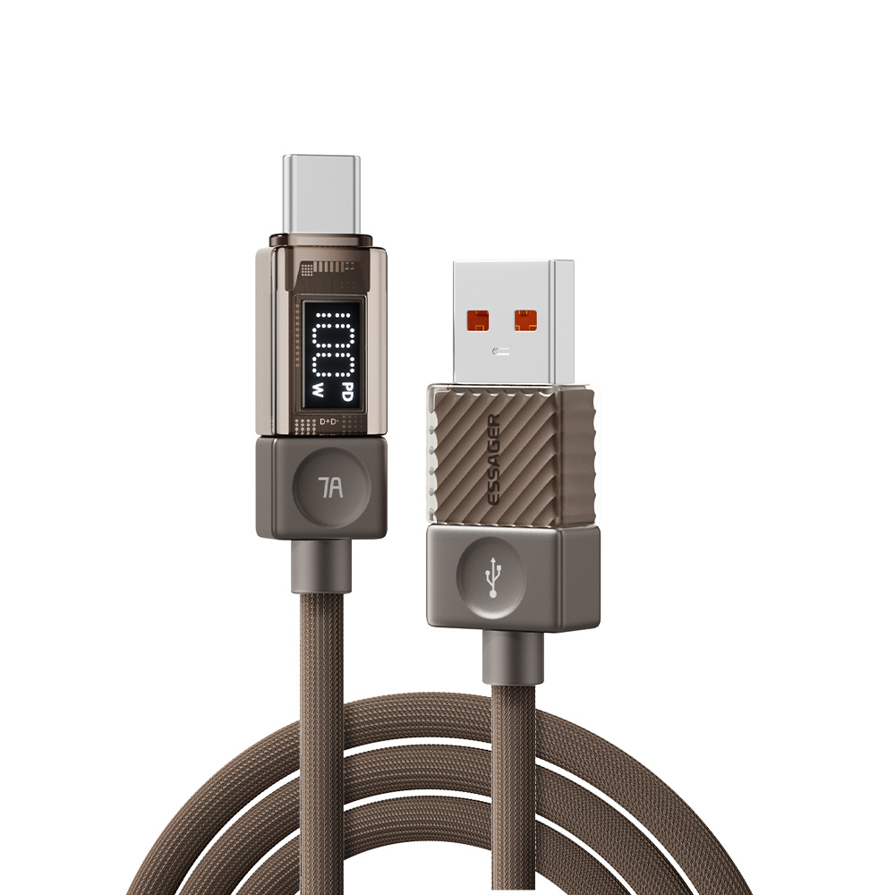 ESSAGER 2m USB-A to Type-C Cable 7A Data Cable Crystal Clear Digital Display Charging Cord - Tarnish