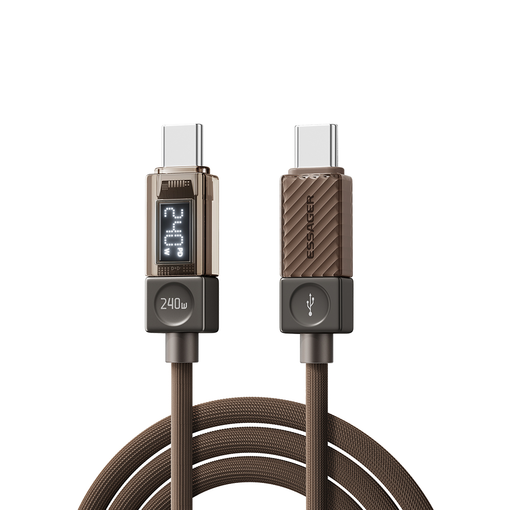ESSAGER 1m 240W Type-C to Type-C Fast Charging Cable Clear Digital Display Data Cable - Tarnish