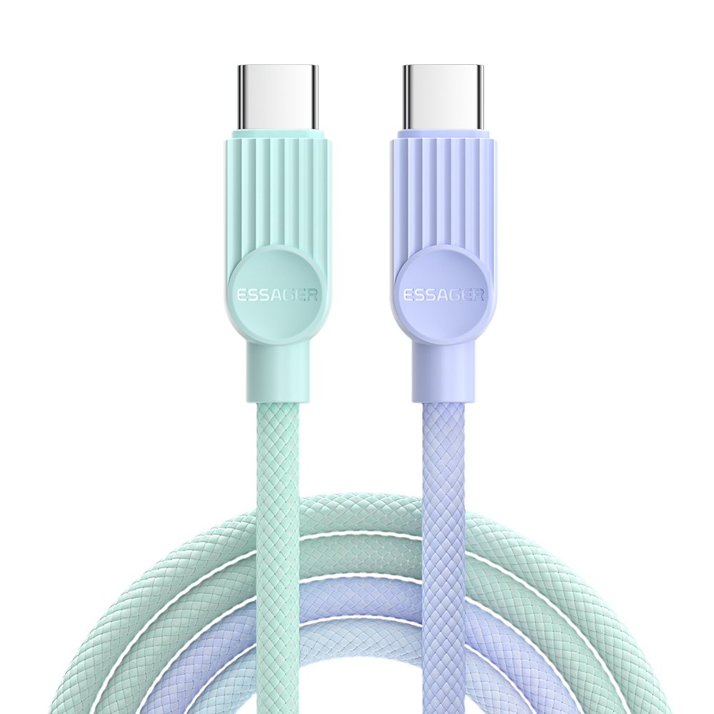 ESSAGER ES-X73 0.25m USB-C to USB-C Cable 60W Fast Charging Data Cable Smart Chip Control - Purple  /  Green