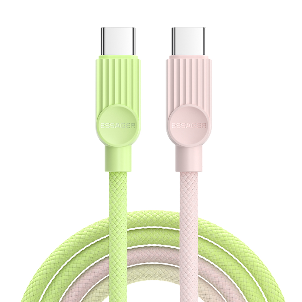 ESSAGER ES-X73 0.25m USB-C to USB-C Cable 60W Fast Charging Data Cable Smart Chip Control - Pink / Green
