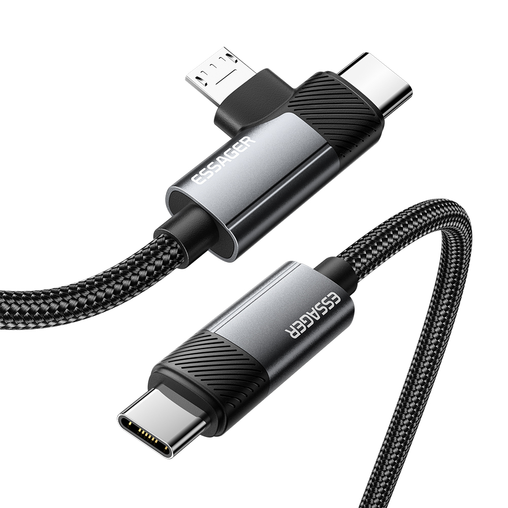 ESSAGER 1m C-C+M 65W Aluminum Alloy Data Cable Type-C to Type-C+M Fast Charging Cable - Grey