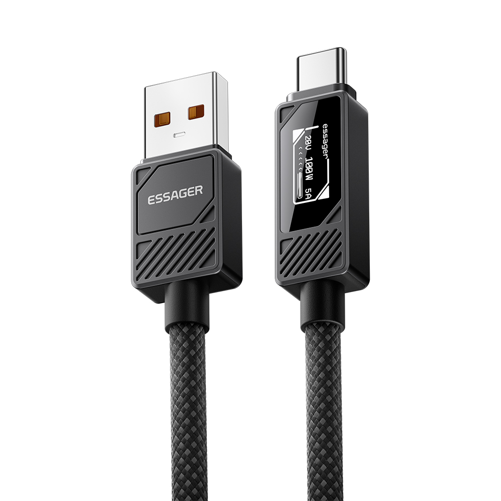 ESSAGER Smart Display USB-A to USB-C Cable 7A Fast Charging 100W Power Delivery Data Cable 1m