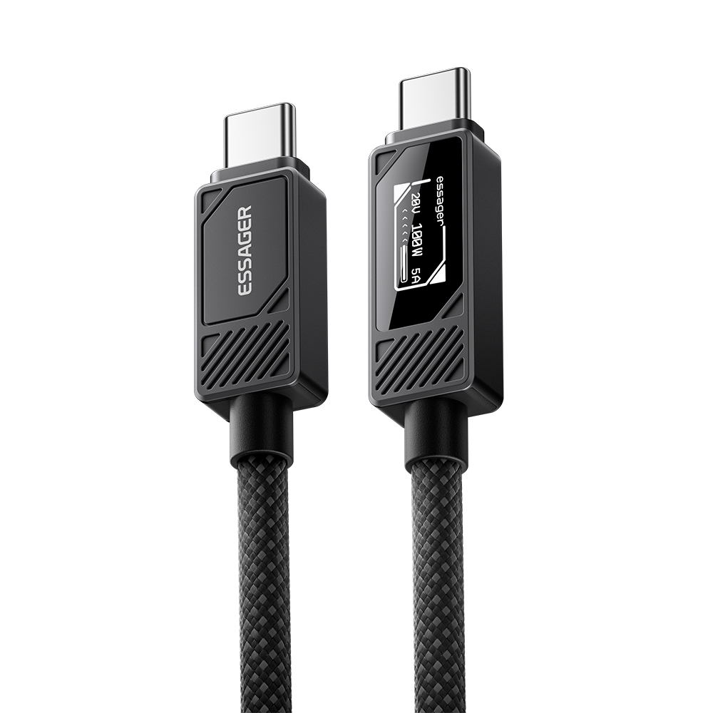 ESSAGER Type-C to Type-C Smart Display Cable 100W Power Delivery 480Mbps Data Transfer Cable 0.25m
