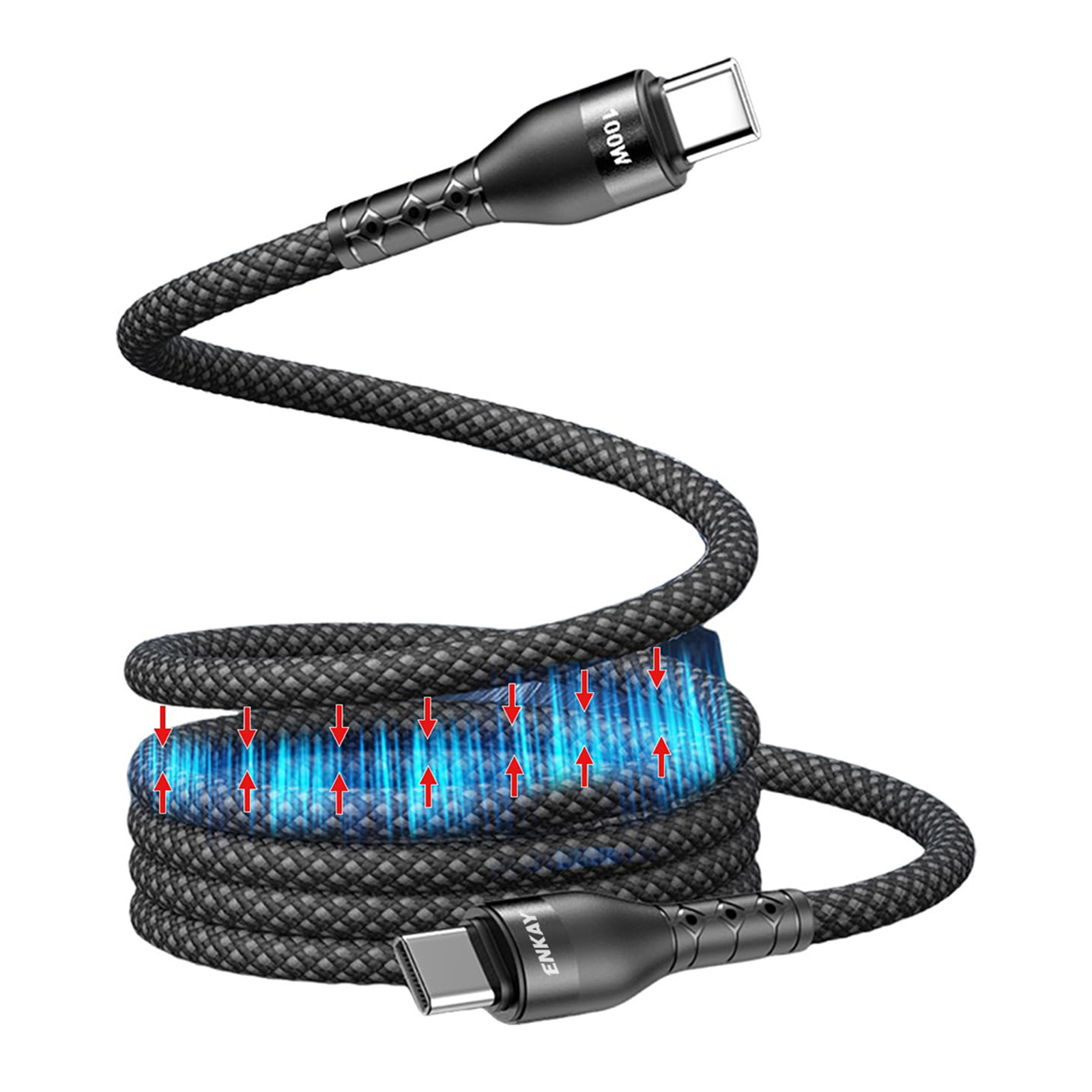 ENKAY HAT PRINCE 1m PD 100W Type-C to Type-C Magnetic Braided Cable Fast Charging Data Transfer Cord - Black