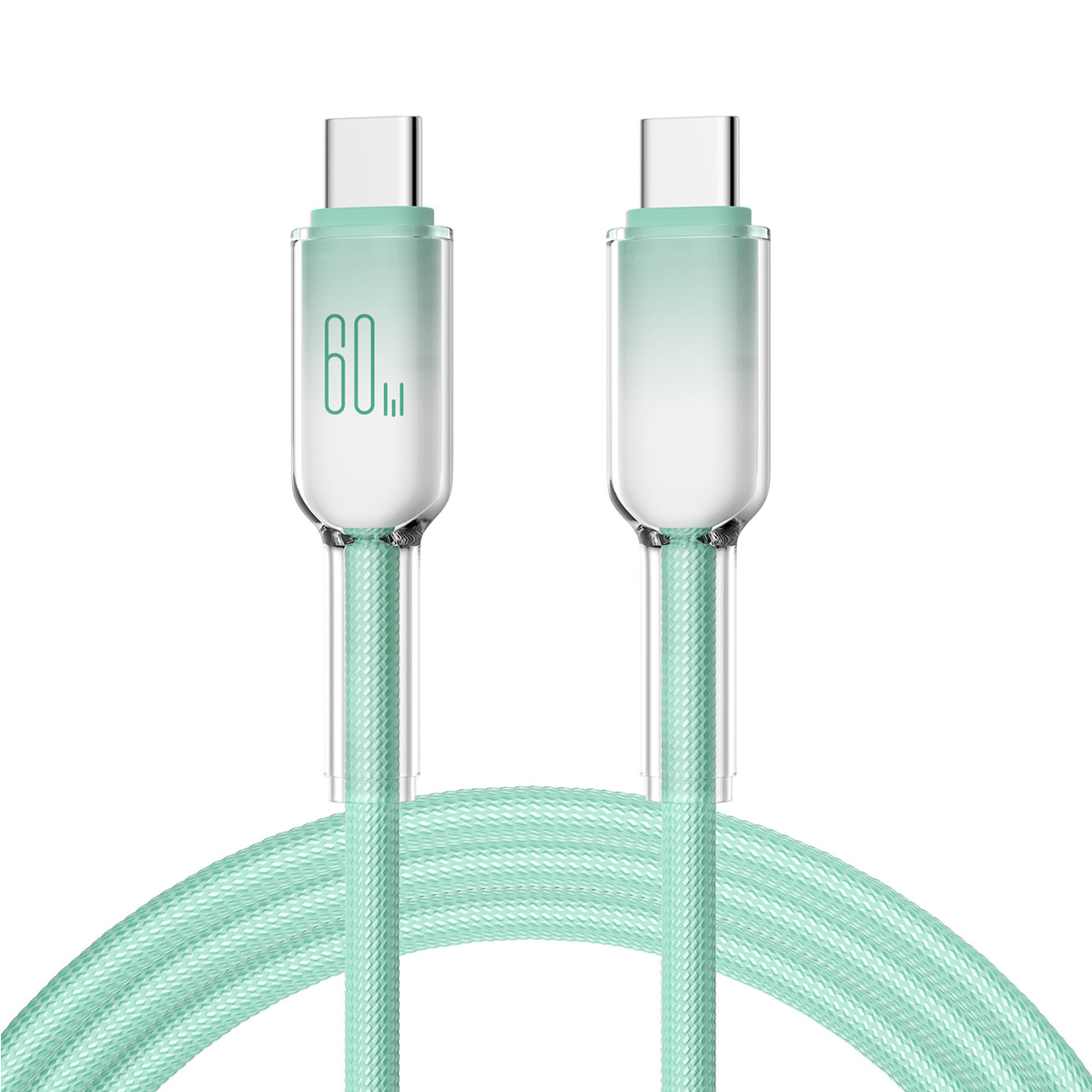 ENKAY HAT PRINCE 1m PD 60W Type-C to Type-C Cable Gradient Ice Clear Braided Transfer Cord for iPhone 17 / 16 / 15 Series / Android - Green