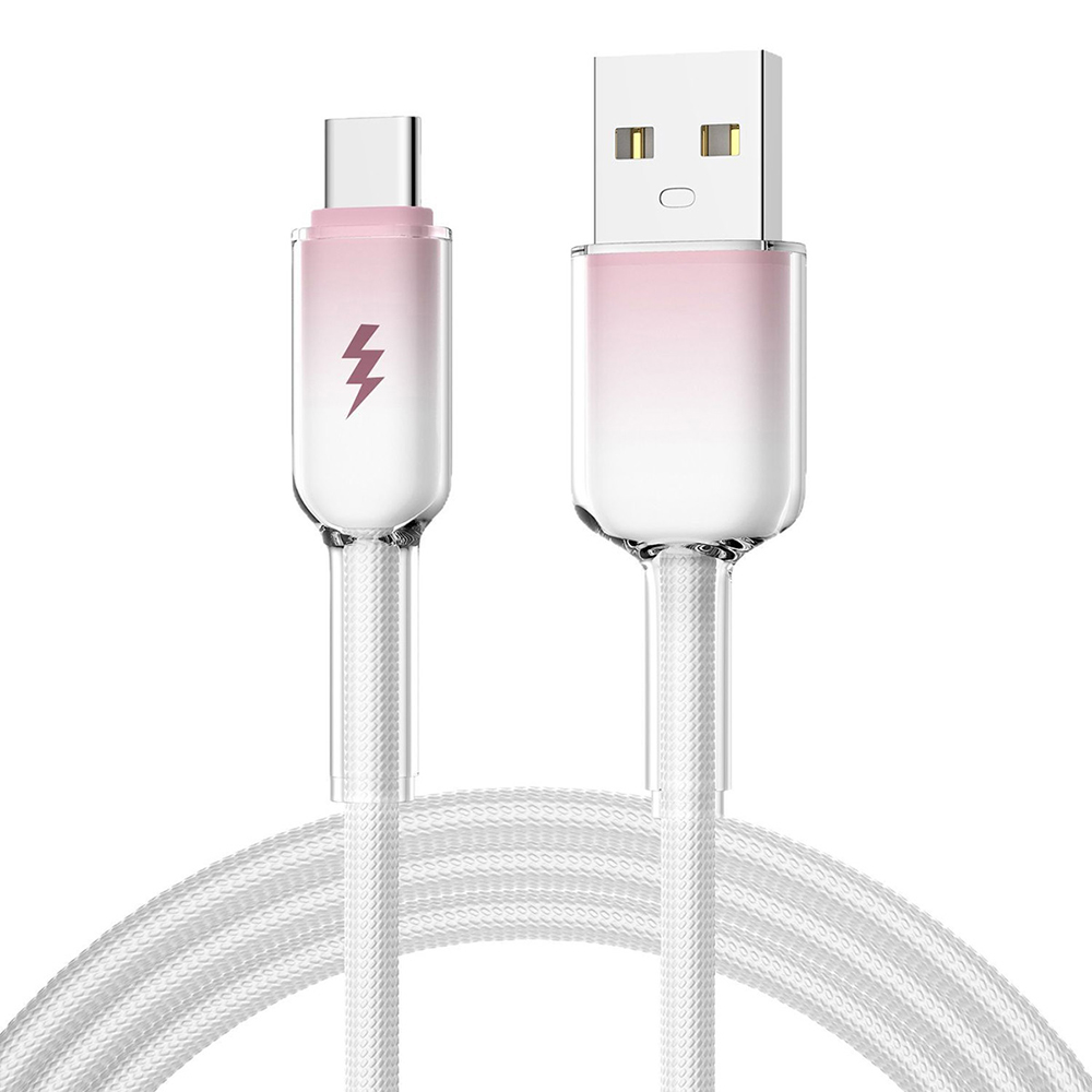 ENKAY HAT PRINCE 2m 60W USB to Type-C Cable Fast Data Transfer Charging Cord Gradient Ice-Transparent Braided - Pink