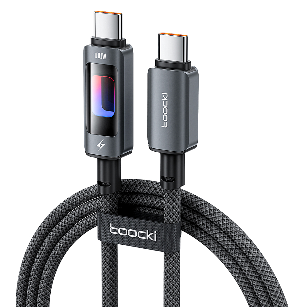 TOOCKI TX112C2 1m PD 100W USB-C to USB-C Fast Charging Cable Built-in E-Marker Chip 480Mbps Data Transfer Cable - Black