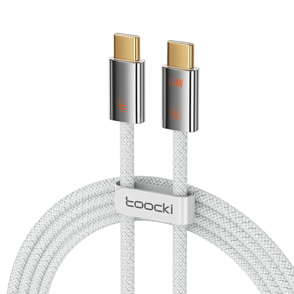 TOOCKI TX110C2 1m Mini Zinc Alloy USB-C to USB-C Cable PD 60W Fast Charging Cable with Smart Chip for Laptop Phone - White