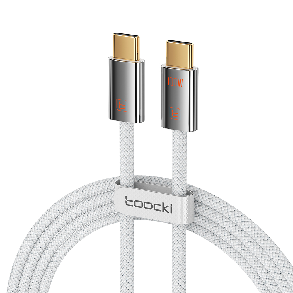 TOOCKI TX110C3 2m 100W Mini Zinc Alloy USB-C to USB-C Cable 480Mbps Data Fast Transfer Cable with Smart Chip - White