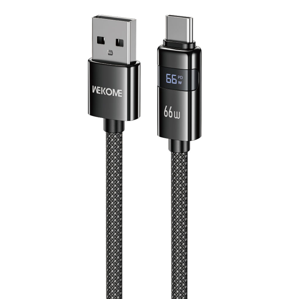 WEKOME WDC-103 1.2m 66W USB A to Type-C Cable with Digital Display 480Mbps Data Transfer Cable with Smart Chip Protection - Black