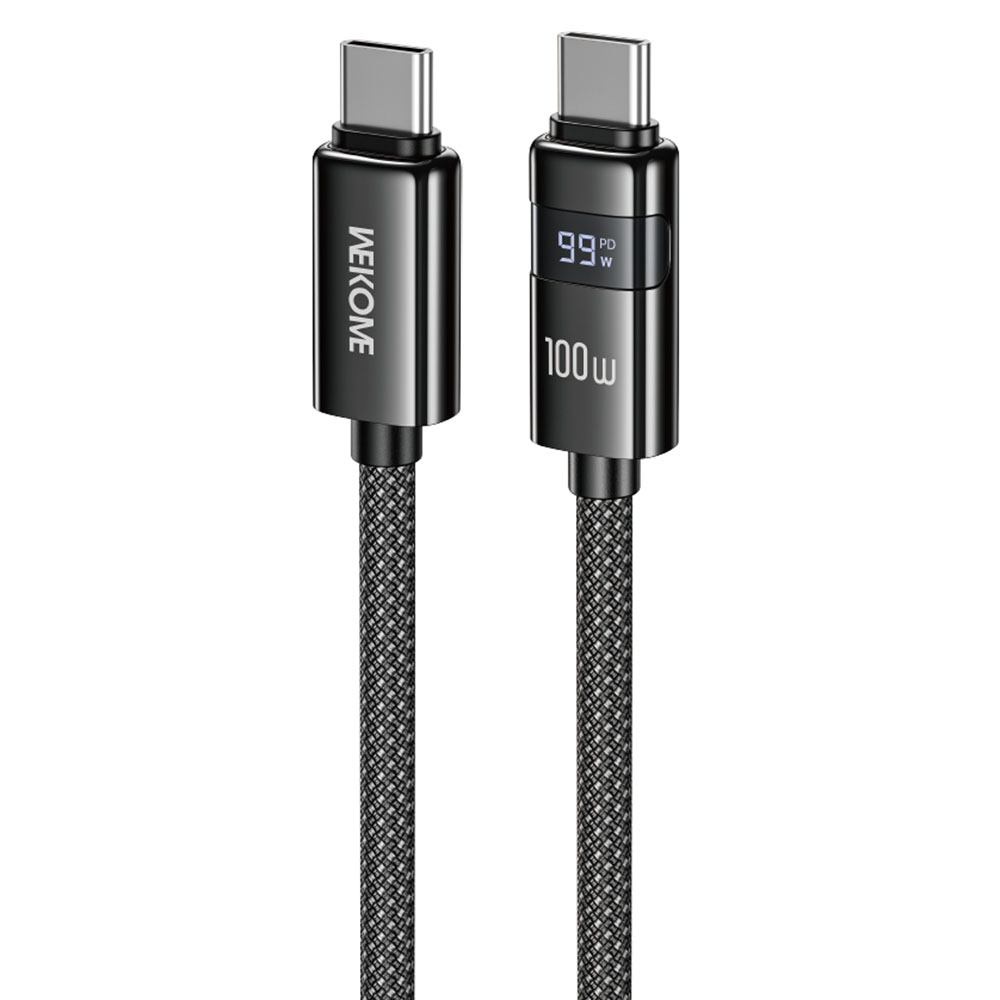 WEKOME WDC-105 1.2m 100W Type-C to Type-C Cable with Digital Display 480Mbps Fast Transfer Data Cable with Smart Chip Protection - Black