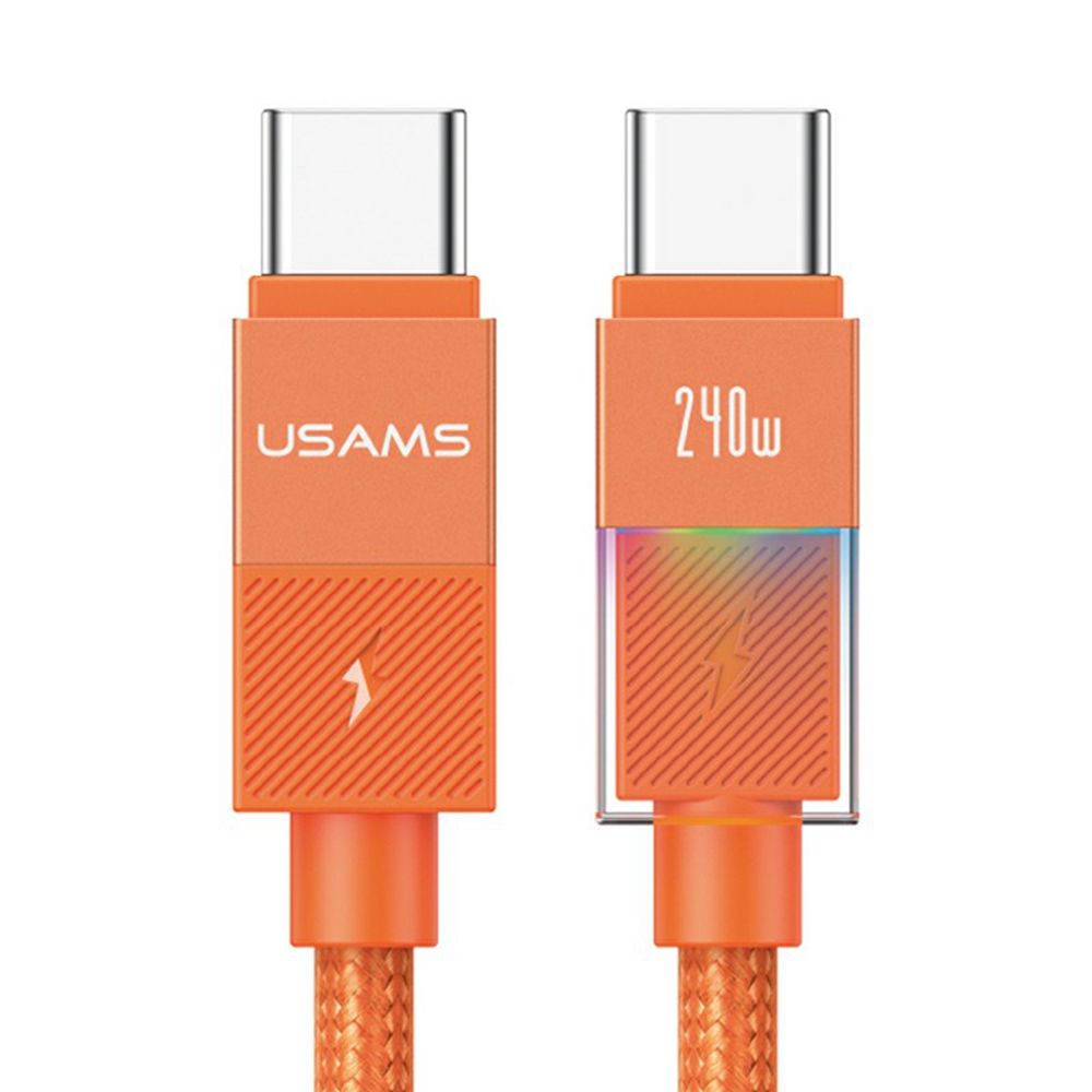 USAMS SJ775 U93 1.2m 240W Fast Charging Cable Type-C to Type-C Data Sync Cord with Colorful Light - Orange