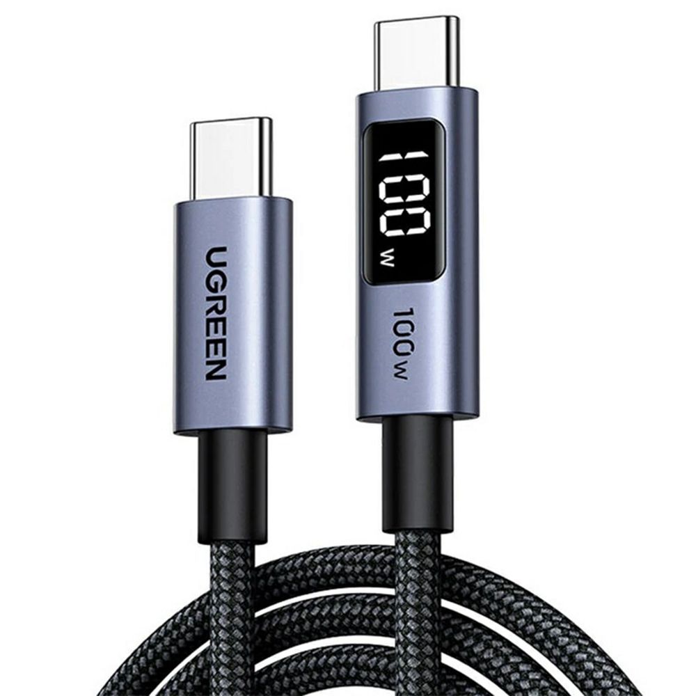 UGREEN 65863 2m PD 3.0 100W PPS SCP Fast Charging Type-C Cable with Digital Display Braided USB-C to USB-C Data Cord