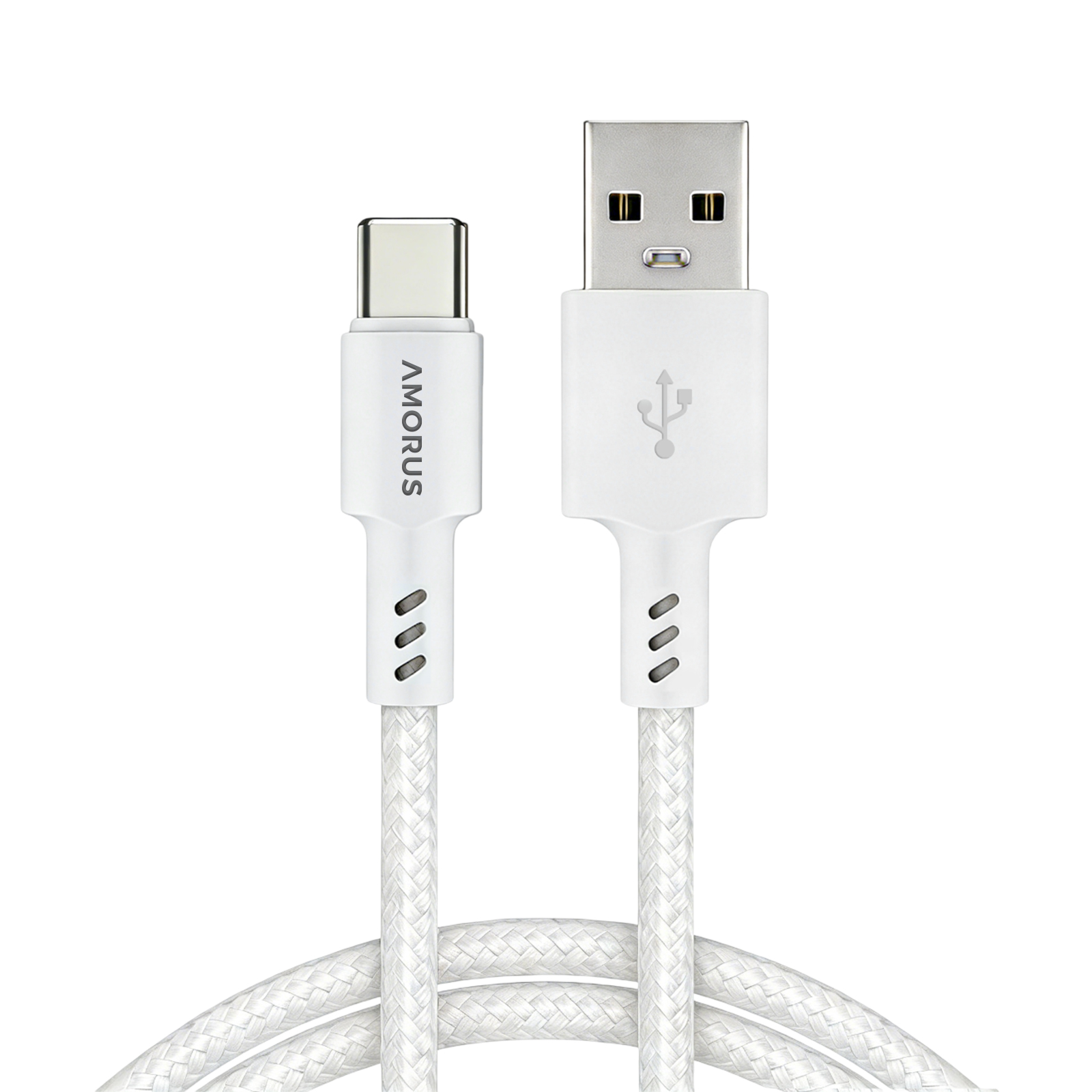 AMORUS 1m 12W 2.4A USB-A to USB-C Nylon Braided Data Cord Fast Charging Cable for Samsung / Huawei / Xiaomi - White