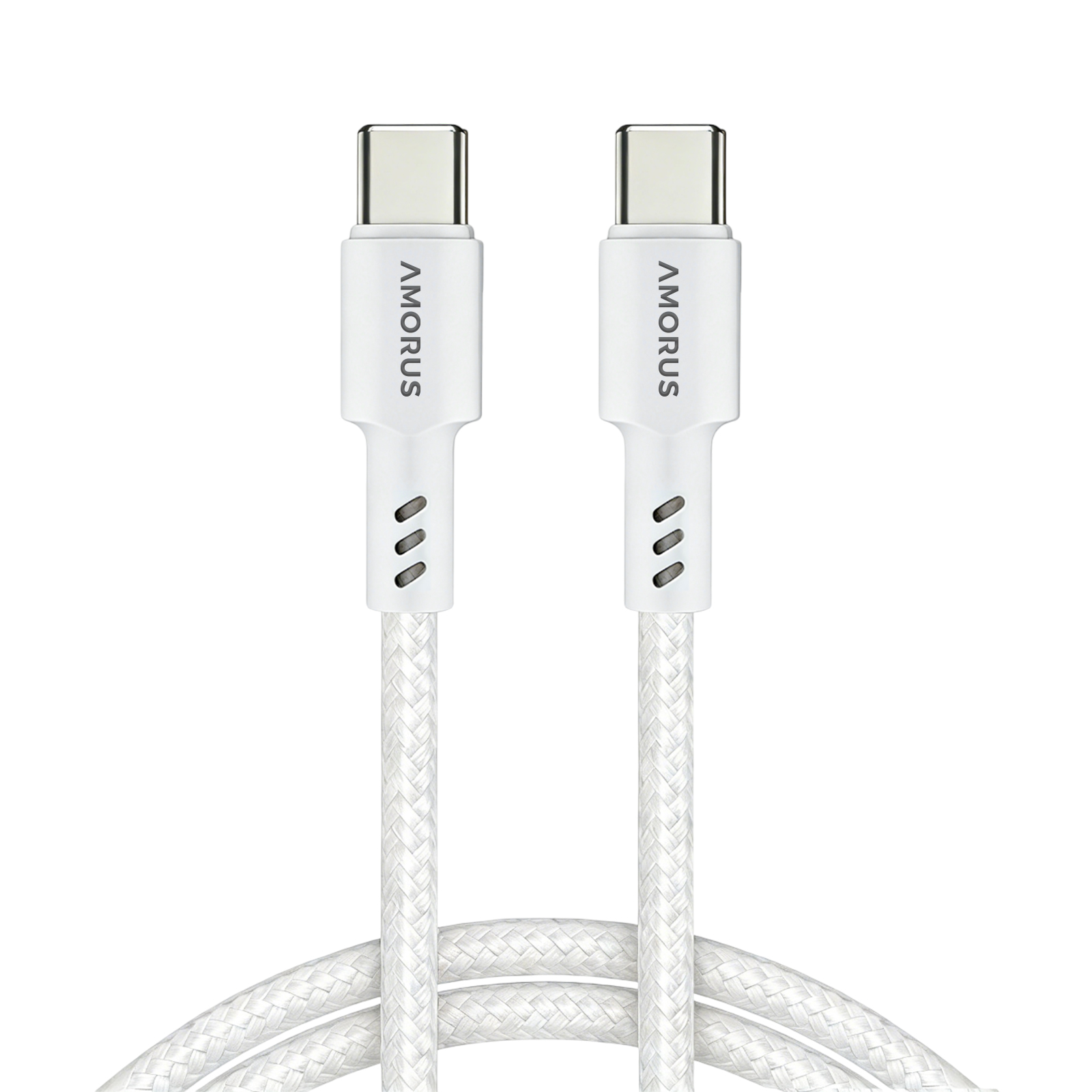 AMORUS 1m PD 3.0 60W Fast Charging Cable USB-C to USB-C Nylon Braided Data Cord for for Samsung / Xiaomi / Google - White