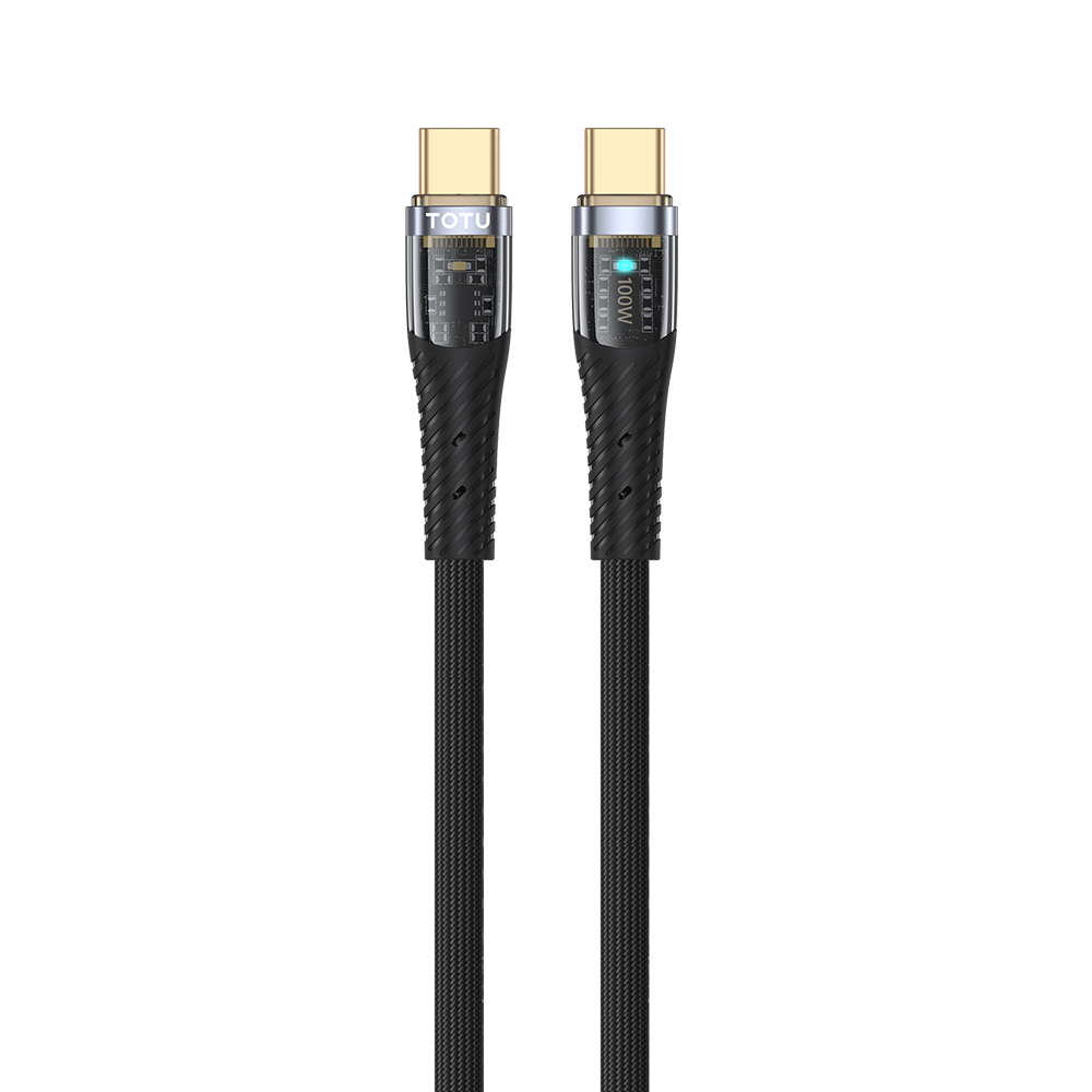 TOTU CB-8-CC 150cm USB-C to Type-C Cable 100W Charging Clear Aluminum Alloy Braided Data Cable - Black