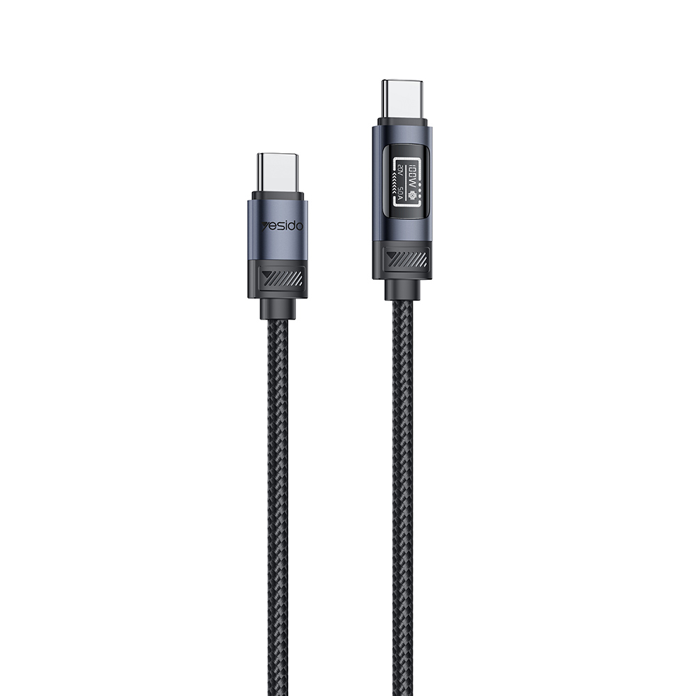 YESIDO CA202 120cm USB-C to USB-C Data Cable PD 100W Fast Charging Cord with OLED Digital Display