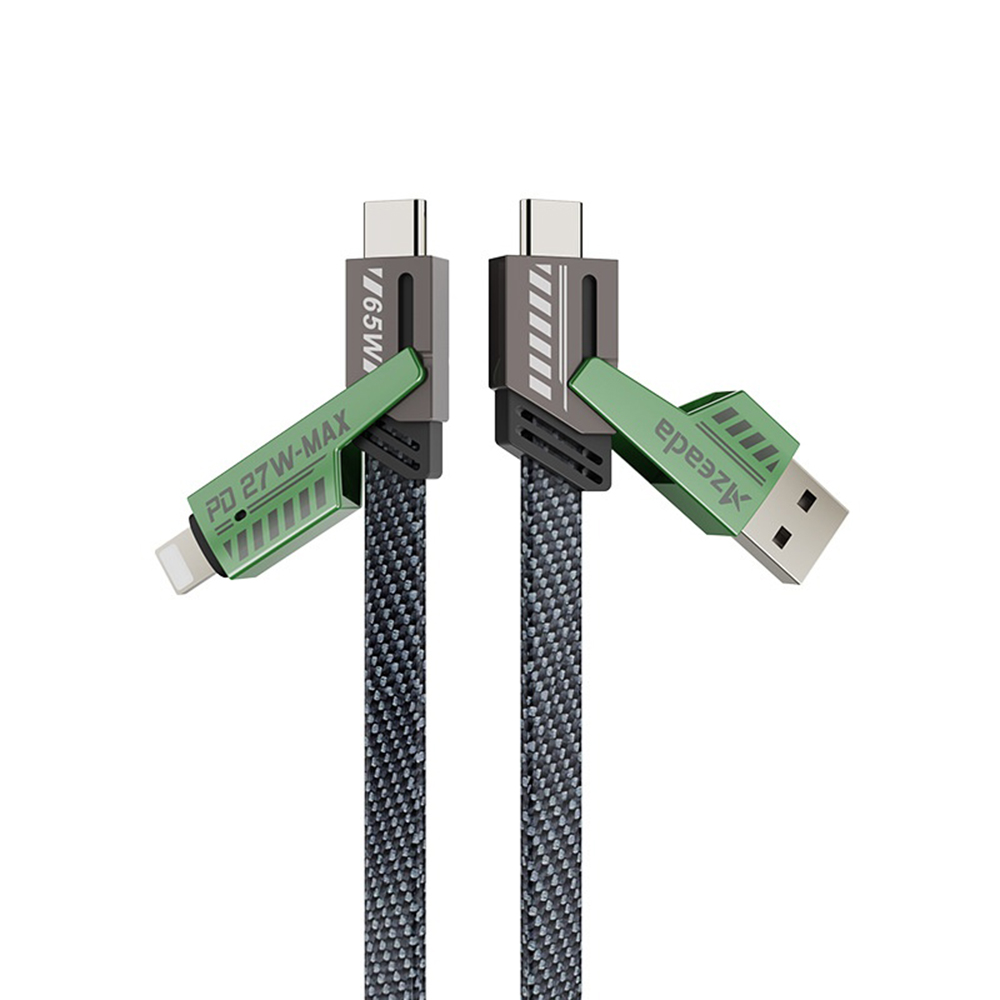 AZEADA AZ-B10th Mecha Series 1.5m PD 60W Fast Charging USB-A/USB-C to USB-C/iP Braided Data Cable - Green
