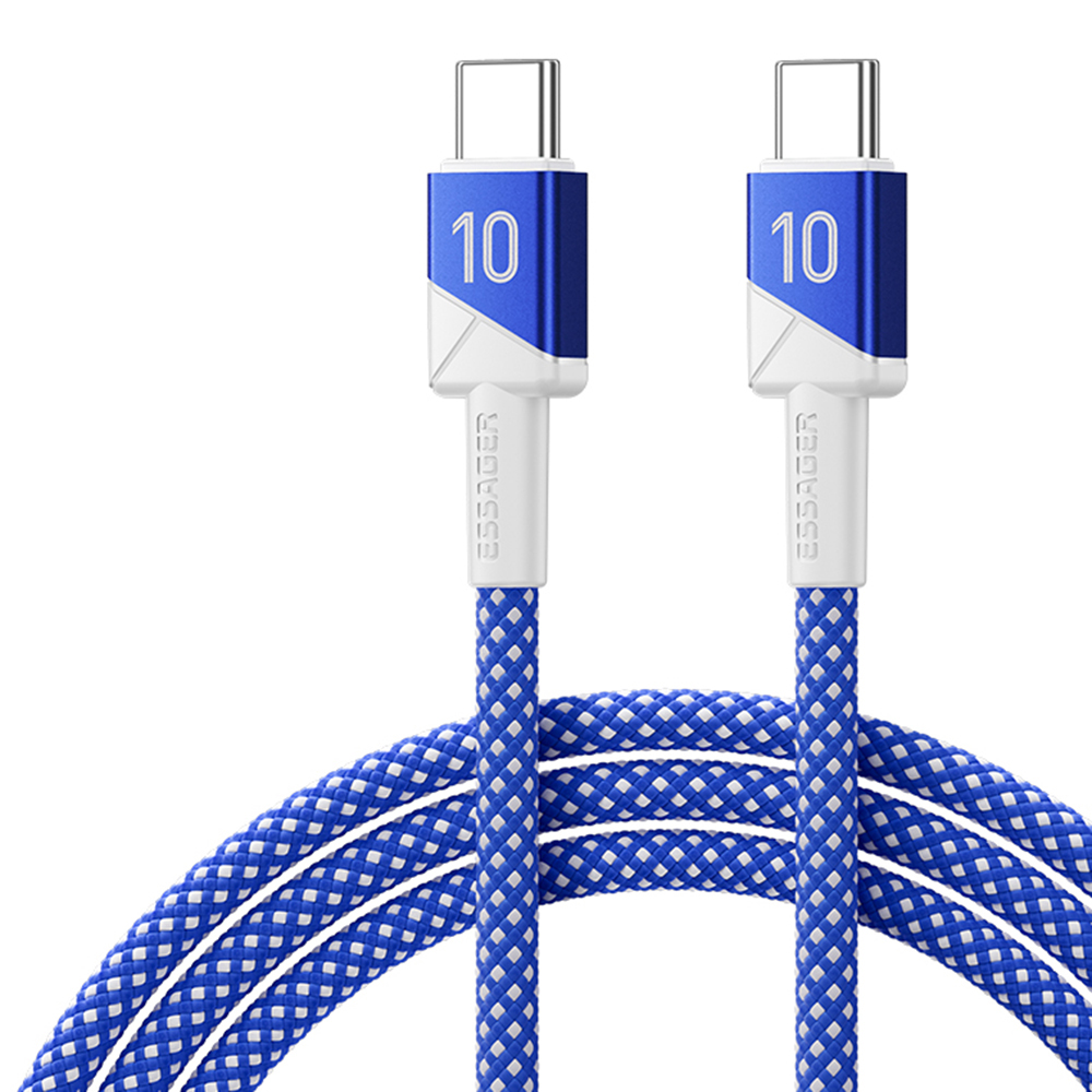 ESSAGER 2m Football Theme USB-C to USB-C 100W Fast Charging Data Cable for Huawei Samsung Xiaomi - Sapphire