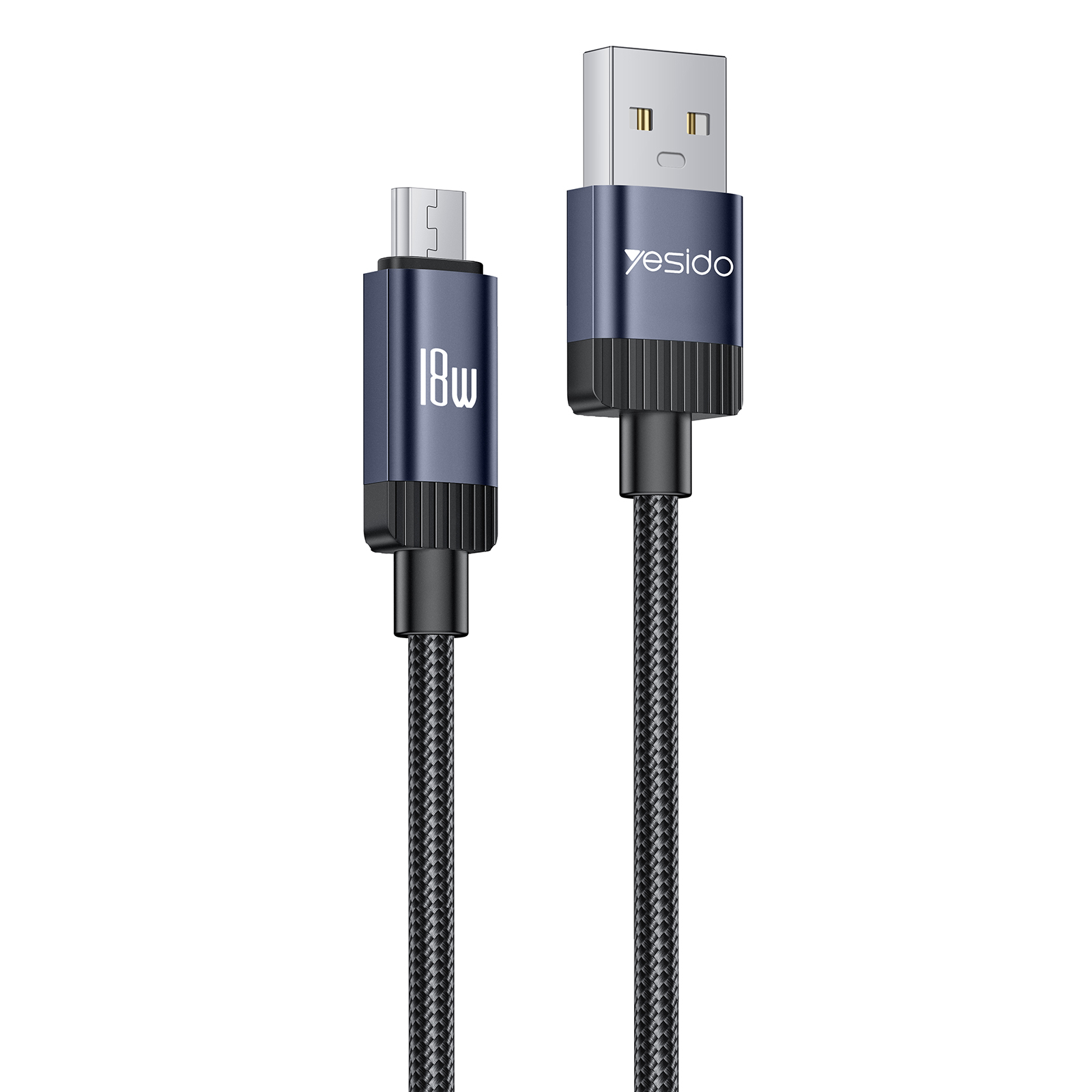 YESIDO CA204M 1m USB A to Micro USB Cable 18W Fast Charging Braided Data Cable for Samsung / Xiaomi / Motorola - Tarnish Grey