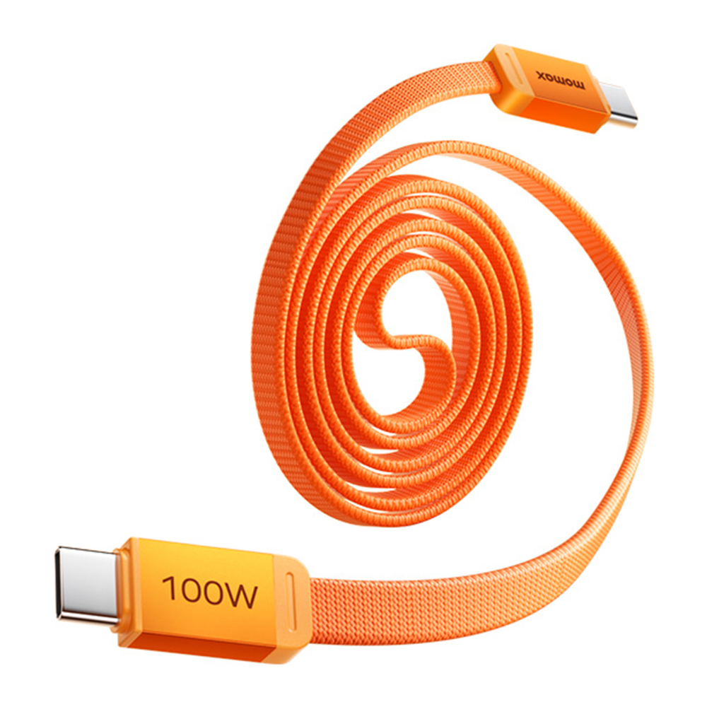 MOMAX DC88 1m 100W USB-C to USB-C Magnetic Braided Cable Flat Charging Data Cable for MacBook iPhone Huawei iPad Samsung - Orange